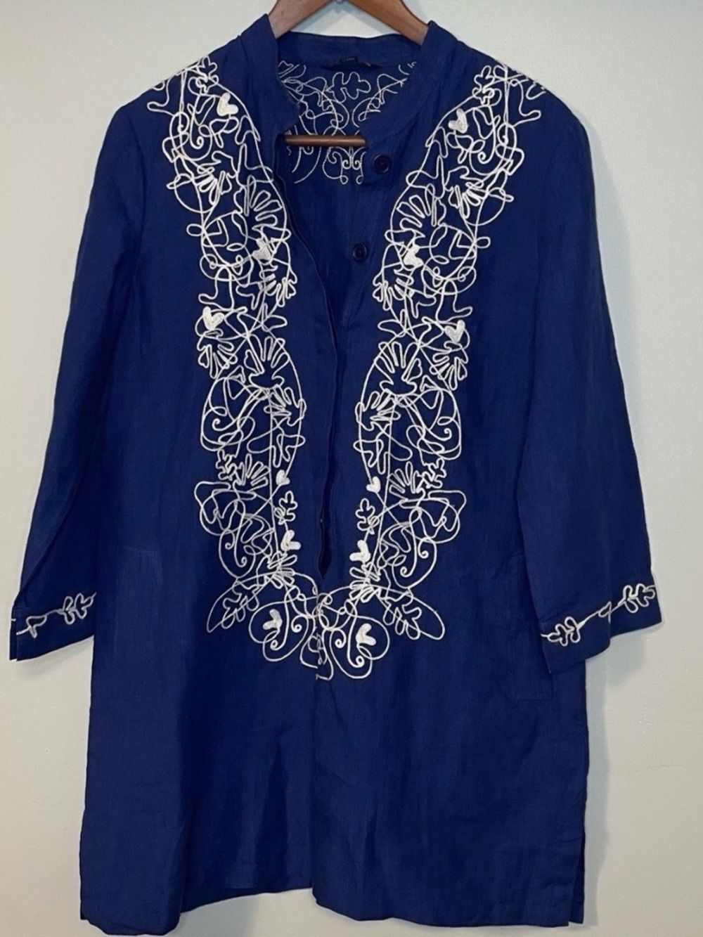 Brooks Brothers Tunic Top Embroidered Linen Long blue size 14